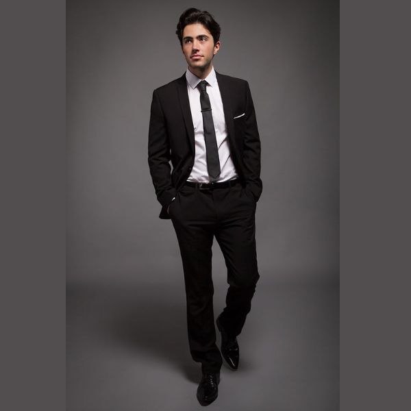 black dress shirt and white tie